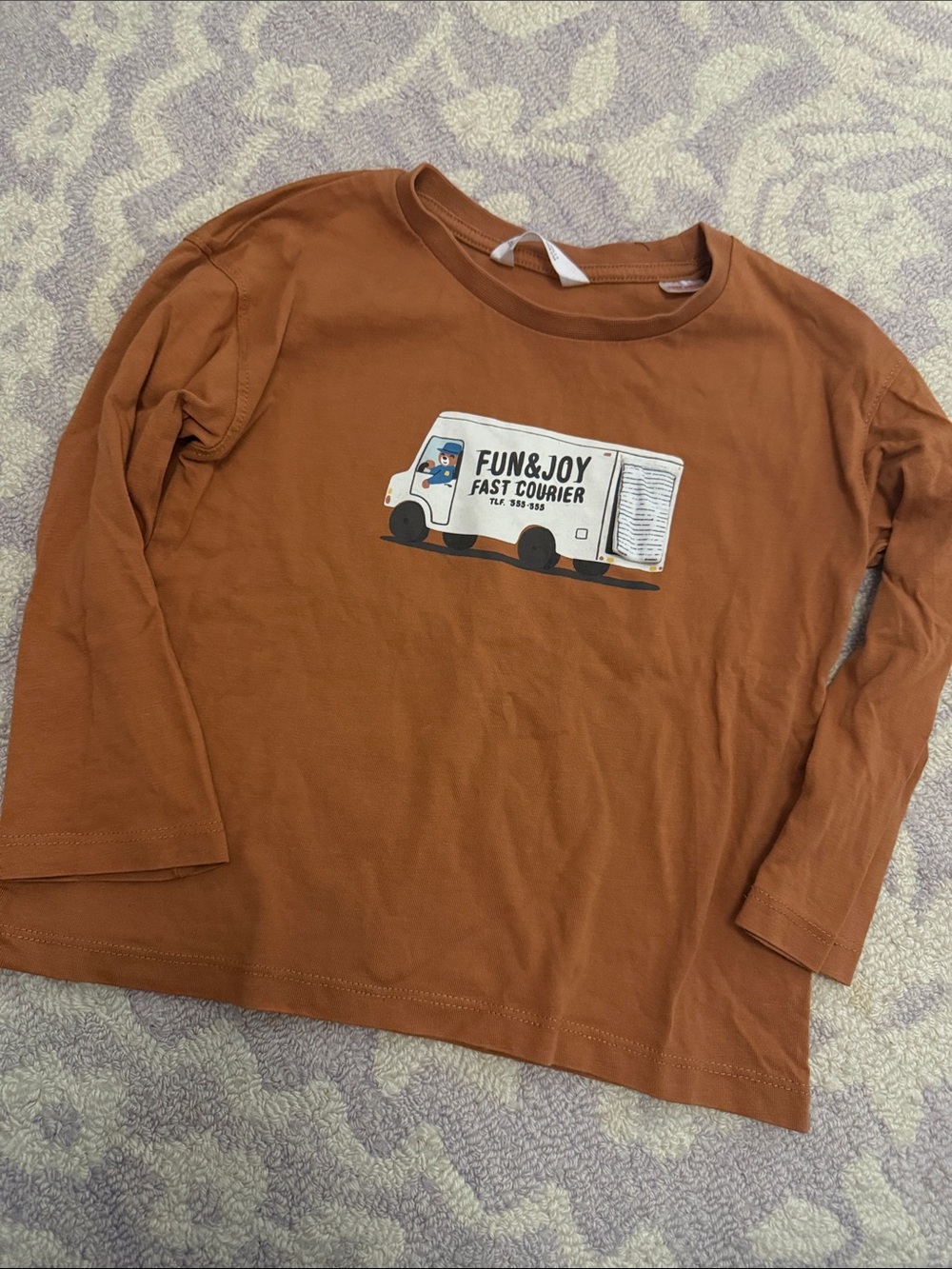 Mango Rust Brown Long-Sleeve Tee with Courier Truck Graphic